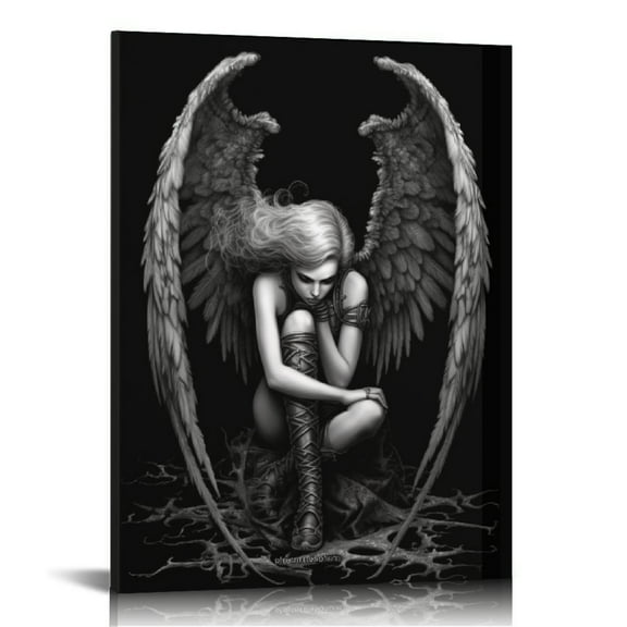 JEUXUS Black And White Angel Wings Poster Art Abstract Gothic Fallen Angel Canvas Painting Posters And Prints Wall Art Pictures for Living Room Bedroom Decor