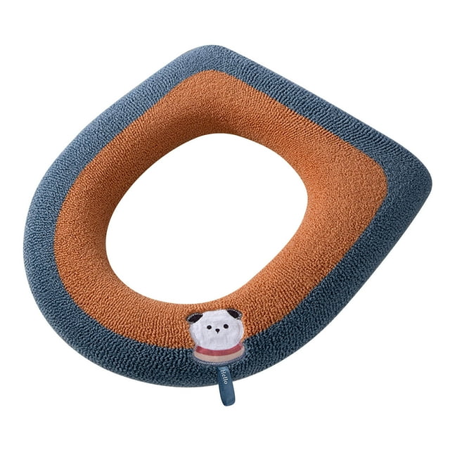 Toilet Seat Cover Elongated Soft Knitted Washable With Handle 42 cm x 38 cm Two-Tone Polyester