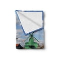 thumbnail image 2 of Windmill Soft Flannel Fleece Blanket, Traditional Dutch Windmills with Red Tulips in Amsterdam Scenic Field Riverscape, Cozy Plush for Indoor and Outdoor Use, 70" x 90", Multicolor, by Ambesonne, 2 of 6
