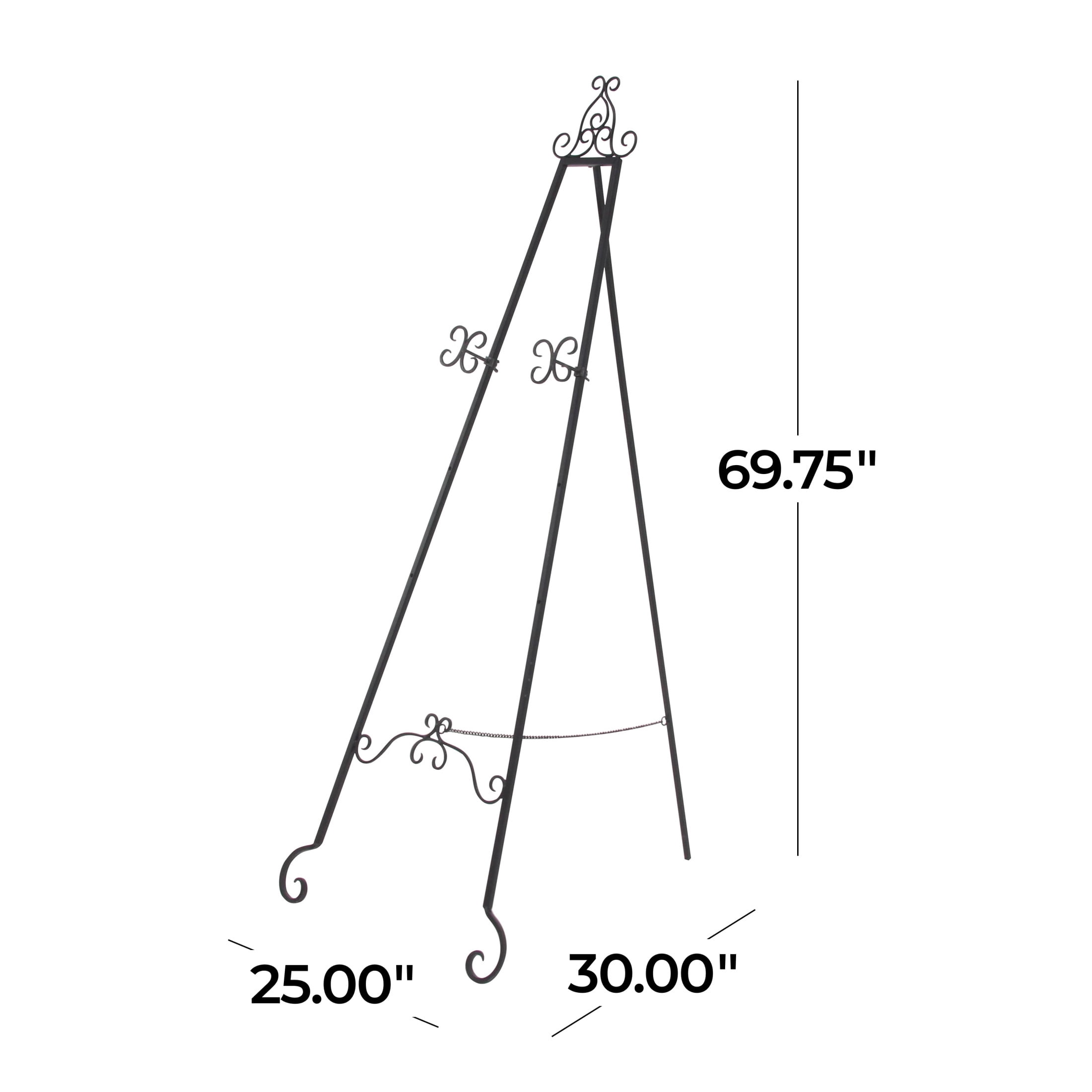 DecMode 25" x 70" Black Metal Tall Adjustable Floor 3 Tier Scroll Easel, 1-Piece