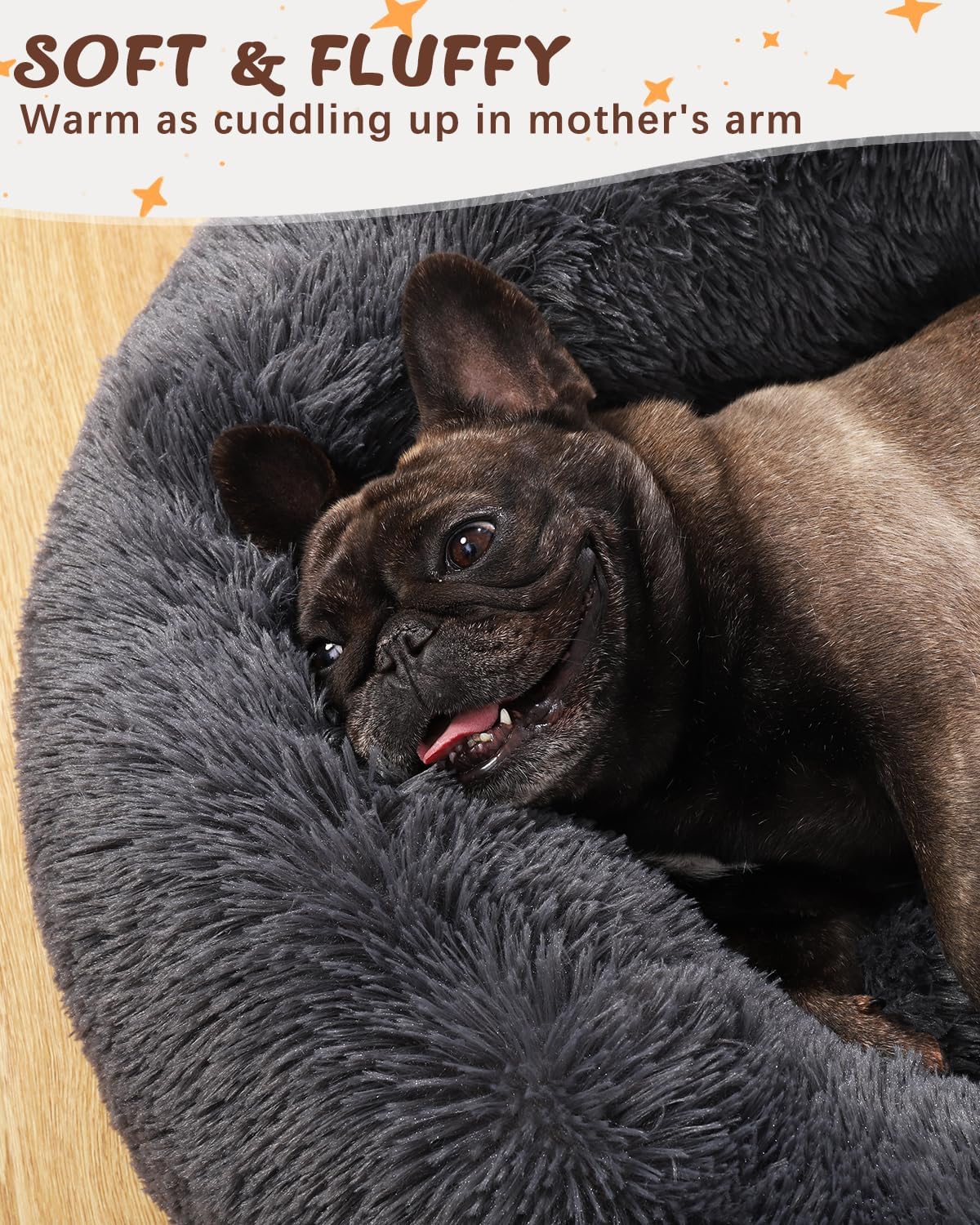 Calming Dog Bed Anti-Anxiety Round Donut Dog Beds Large Sized Dog Cat Beds for Indoor Cats Fluffy Comfort Large Dog Bed with Ultra-Soft Plush Washable Dog Bed with Non-Skid Bottom, 36", Gray