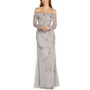 Adrianna Papell Women's Off The Shoulder Evening Gown Gray Size 12