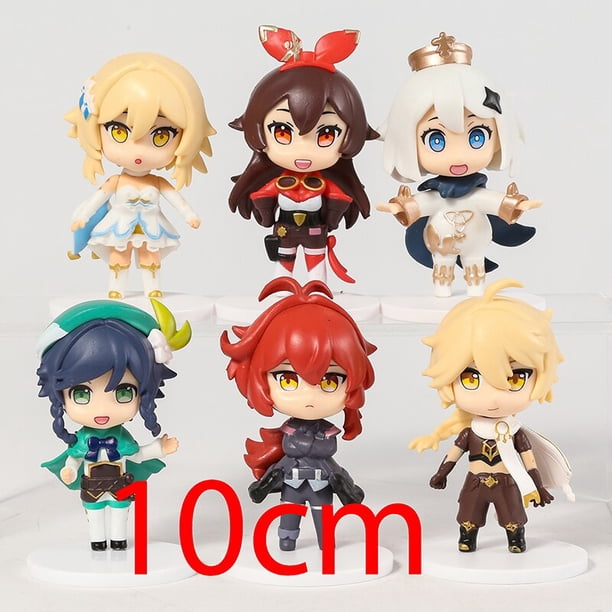 Genshin Impact Paimon Lumine Aether Amber Diluc Ragnvindr Barbatos Muñecas en miniatura de PVC Juguetes Figuras coleccionables 6 unids / set Gao Jinjia LED