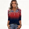 thumbnail image 4 of Women's Independence Day 3/4 Sleeve Sweaters, Flag Printed Button Neck Blouses for Women, Spring Oversized Light Fit Tops, 4 of 5