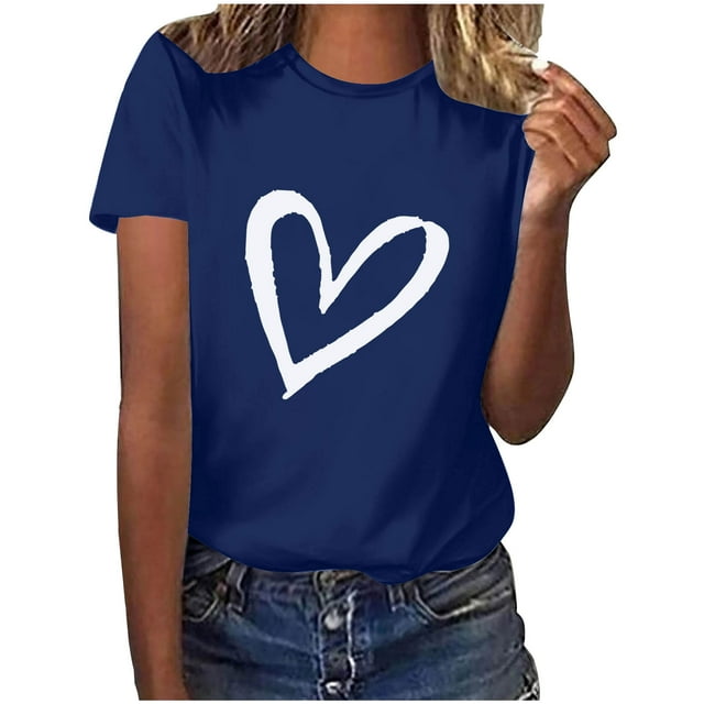 Diufon Hauts de la Saint-Valentin pour Femmes, Tunique Décontractée à Manches Courtes, Chandail à Col Rond, Blouse Tendance Mignonne à Imprimé Graphique
