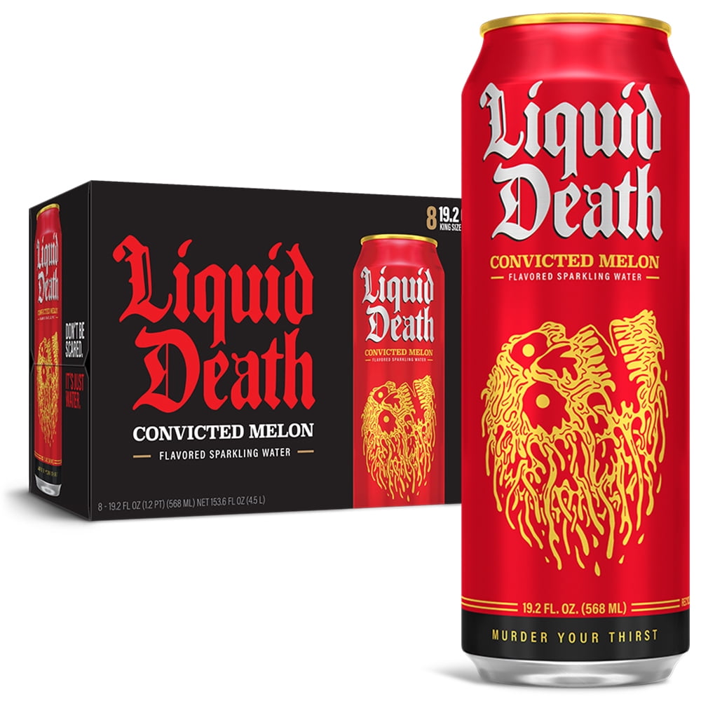 Liquid Death Sparkling Water, Convicted Melon 19.2 oz. King Size Cans