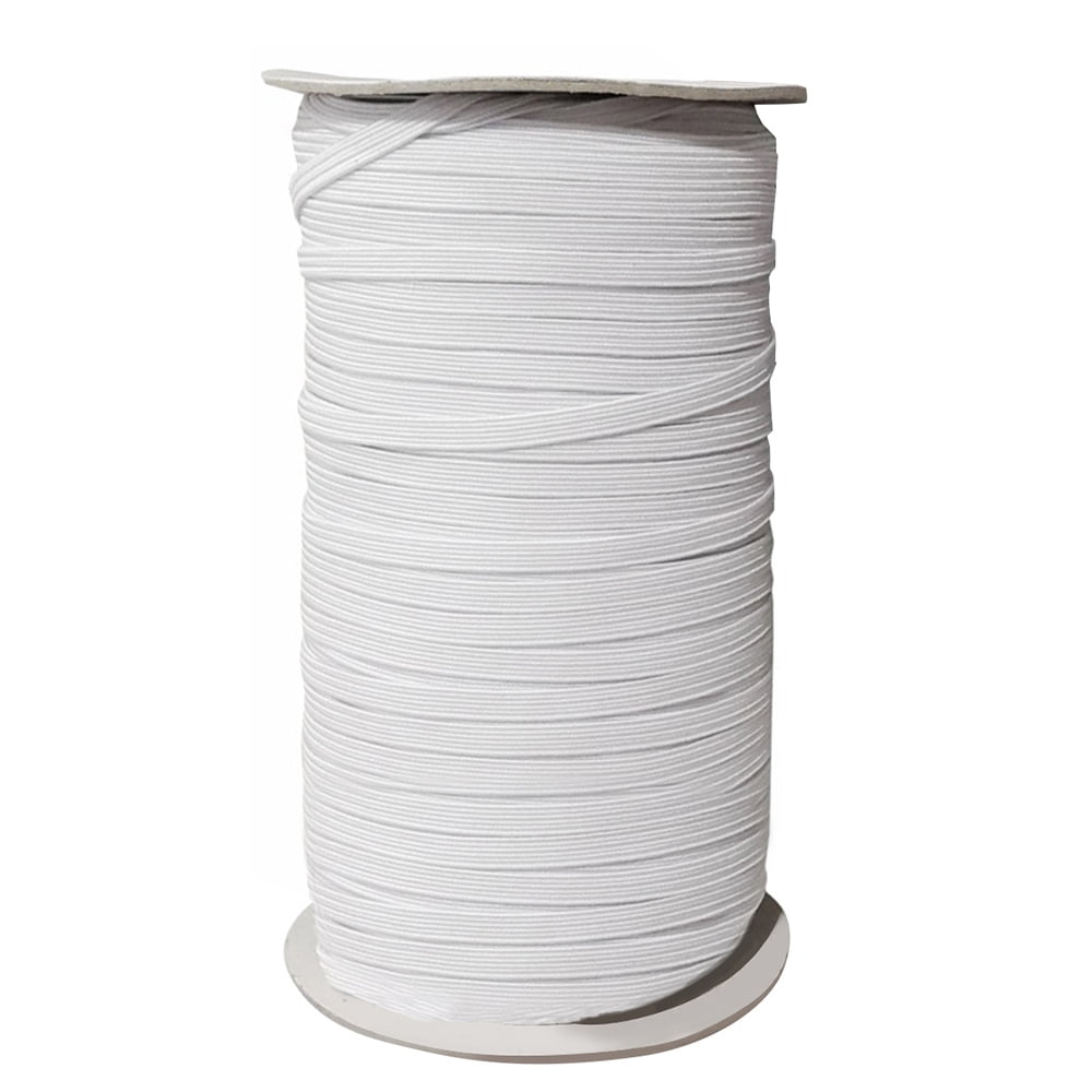 100 Yard Braided Elastic Bands for Sewing 1//4 Inch Flat String Cord White