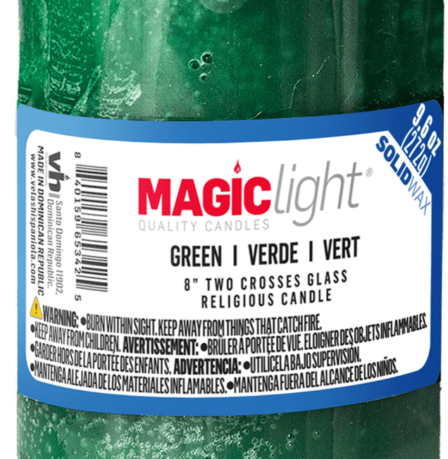 MagicLight Religious Candles 9.6 oz - Glass Jar, Unscented, Two Cross Green