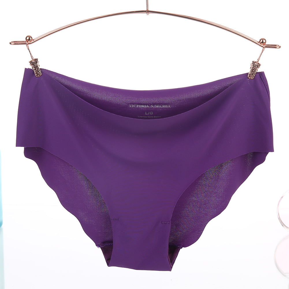 Women Soft Comfort Ice Silk Panties Traceless Invisable Briefs Wave Hem ...