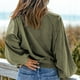thumbnail image 3 of Blusa de mujer de manga larga con cuello vuelto y botones, blusa de corte informal para mujer a la moda, verde M, 3 of 7