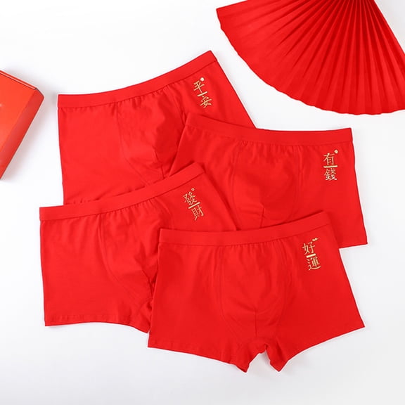 Pounoo New Mens Boxers Briefs Clearance Big Red Men's Mid-Waist Briefs Cotton Skin-Friendly Breathable Wedding Celebration Briefs Comfortable Boxers Men Red