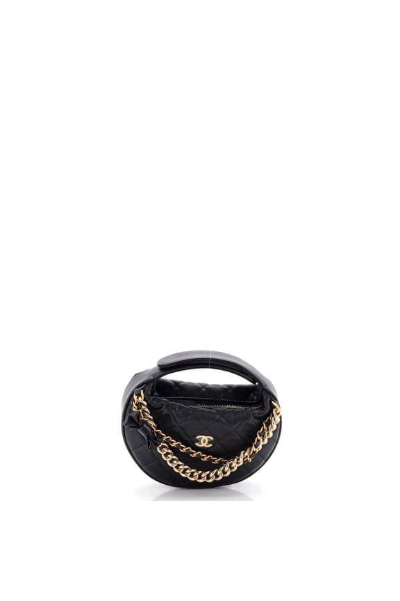Pre-Owned Double Chain Bow Hobo Pouch Quilted Caviar Mini By Rebag