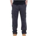 thumbnail image 2 of Fleece Lined Cargo Pants for Men with Pockets Straight Leg Trousers Mens Casual Solid Color Thermal Warm Elastic Waist Hiking Work Pant, 2 of 5