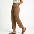thumbnail image 4 of Capri Pants for Women Straight Leg Elastic Waist Comfy Cotton Blend Lounge with Pockets Khaki Loose Cropped Size L, 4 of 7