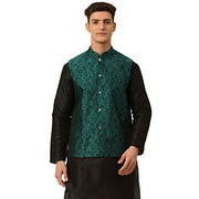 Maple Clothing Men's Jacquard Sleeveless Nehru Jacket India Waistcoat (Green, S)