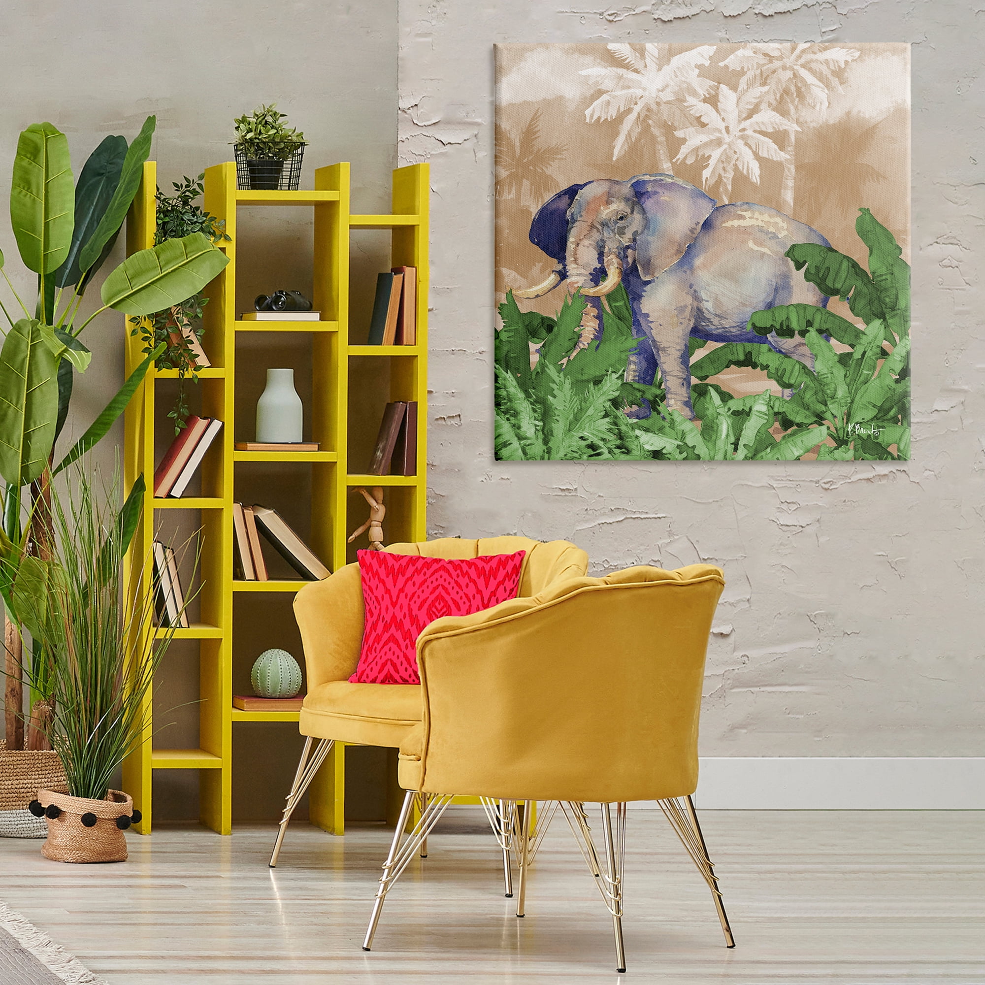 Stupell Industries Jungle Life Elephant Animals & Insects Painting Gallery Wrapped Canvas Art Print Wall Art, 36 x 36