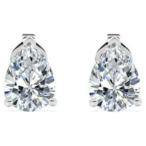 JeenMata 2.5 Carat Pear Cut Moissanite Minimalist Solitaire Stud Earrings In 18K White Gold Plating Over Silver