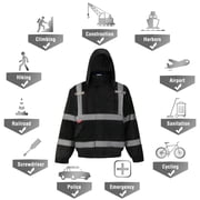 ProtectX High Visibility Safety Waterproof Bomber Jacket for Women Men, Hi Vis Reflective Winter Construction Jacket, Black, 4X-Large