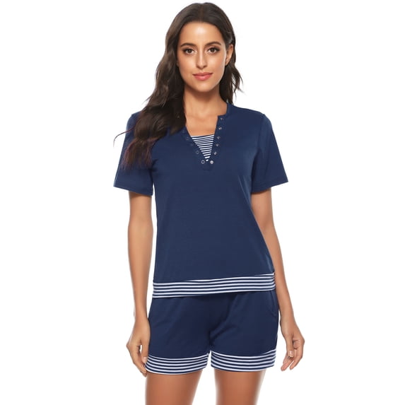 Purcoar Women's Cotton Pajamas Set Short Sleeve Casual Sleepwear