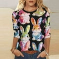 thumbnail image 2 of UVEASISHA Cute Dressy Tops for Women 3/4 Sleeve Colorful Bunny Printed Tshirt Crew Neck Holiday Easter Sparkly Party Tops for Family Black S, 2 of 9