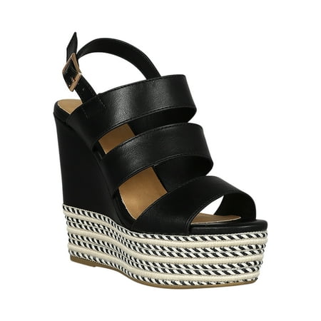 Slingback Espadrille Wedge - Women Triple Band Twist Espadrille Slingback Platform Wedge Sandal 18513