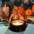 thumbnail image 5 of FastXmas Halloween Skull Tealight Holders, 3.5" Resin Human Skeleton Design Candlestick, Gothic Style Votive Tea Light Candle Holder Desktop Crafts Halloween Decorations for Table Centerpiece Party, 5 of 9
