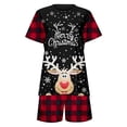 thumbnail image 5 of Tisuna Christmas Family Matching Set Reindeer Plaid Print Short Sleeve Crew Neck Homewear Loose Comfortable Mom Tops And Shorts Set Red Size L, 5 of 5