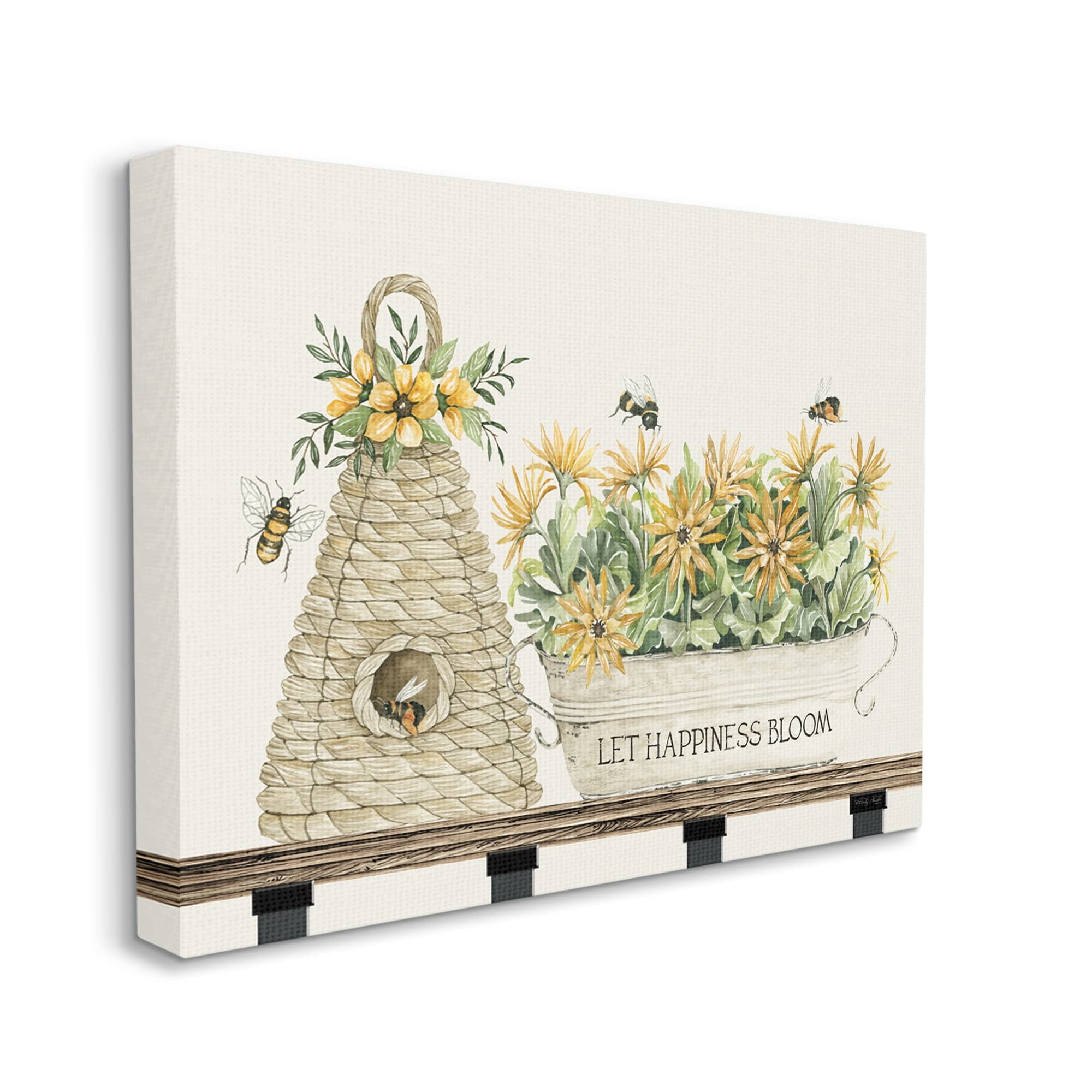 Stupell Industries Let Happiness Bloom Beehive Nest Daisy Flowers Nest ,48 x 36, Design by Cindy Jacobs