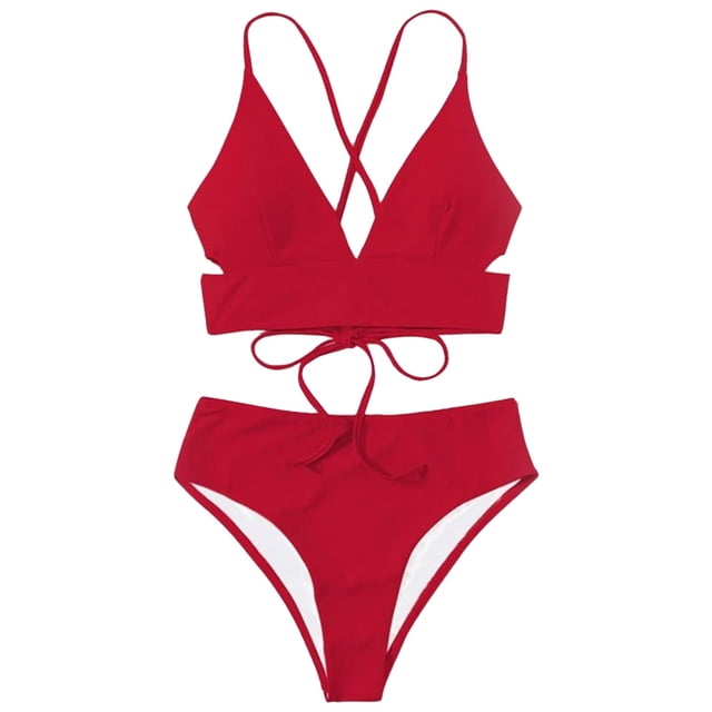 B91xZ Maillot de Bain Aguichant pour Femmes Mode Bas String Deux Pièces Bikini Double Bretelles Maillot de Bain Mignon Triangle, Rouge m