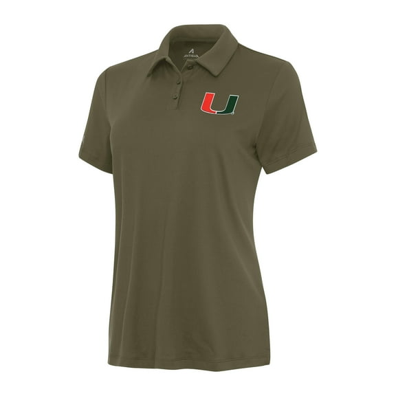 Women's Antigua Olive Miami Hurricanes Reprocess Polo