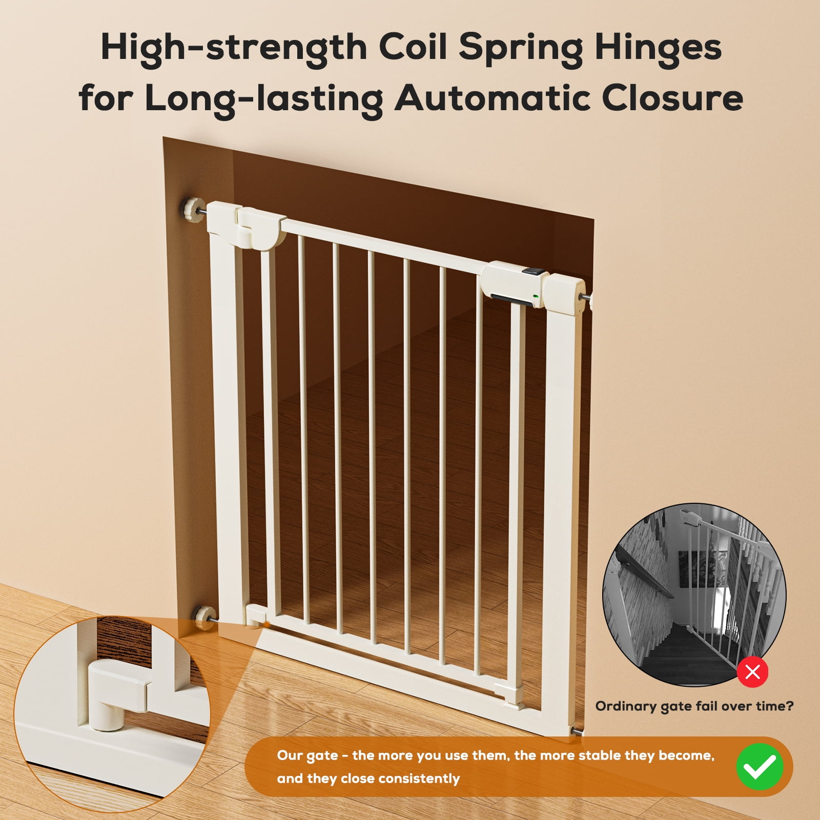 Mutak Baby Safety Gate, Baby Gates for Top Stairs Doorway, 29.5''- 54.2''Wide, High 36" , Pressure Mount, White