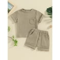 thumbnail image 2 of FEORJGP Toddler Boys Summer Outfit 6M 1T 2T 3T 4T Infant Baby Short Sleeve T-Shirts Crewneck Shirt Button Tops Solid Color Shorts Sets Little Boy Loose Casual Daily Clothes, 2 of 9