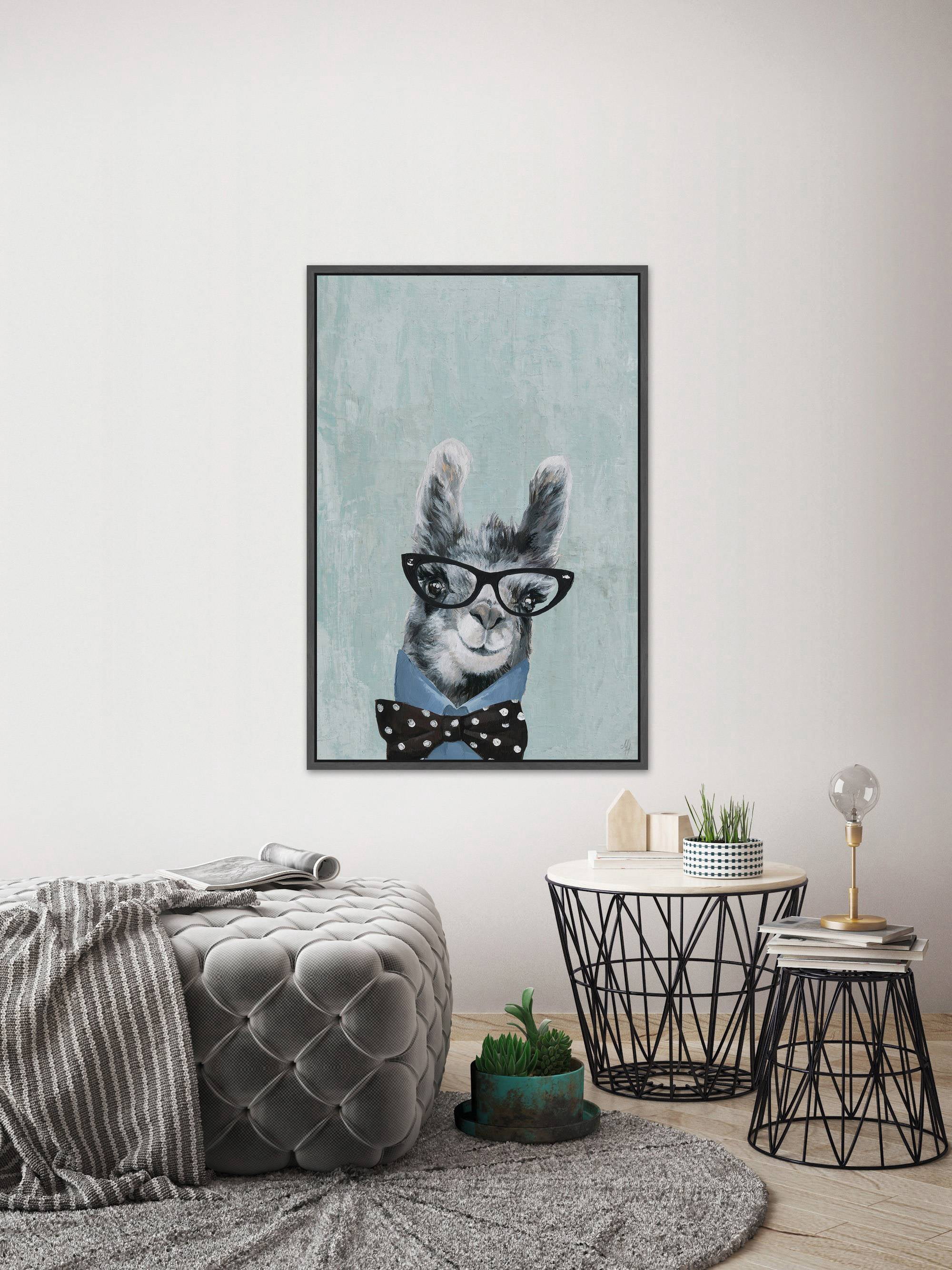 Llama with a Bow II Floater Framed Painting Print on Canvas
