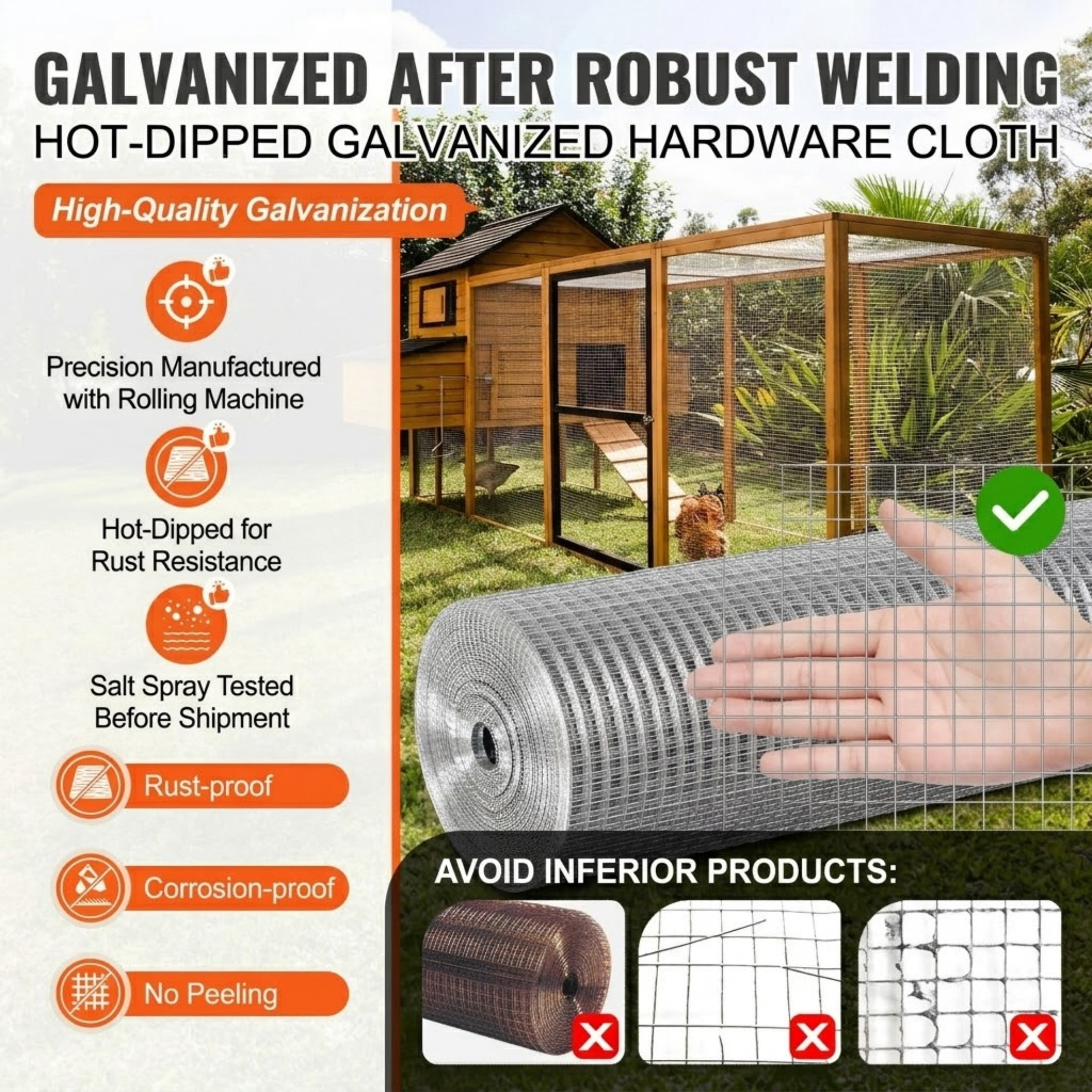 Hardware Cloth, 36" x 100' 1/2 inch 19 Gauge Hot Dipped Galvanized Wire Mesh Roll for Chicken Wire Fencing and Rabbit Cages