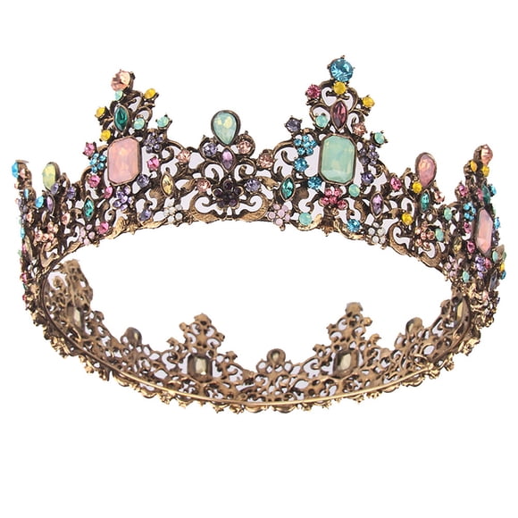 Couronne de Reine Vintage en Alliage Délicat avec Strass Colorés, Couronne de Mariée pour Mariage, Couronne pour Cheveux, Costume, Accessoires pour Cheveux de Fête (16x16 cm)