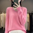 thumbnail image 3 of Suéter de lana merino 100 % para mujer, jersey básico con cuello en V, ropa de cachemira para otoño e invierno, prendas de punto suaves de manga larga, color liso, 3 of 5