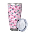 thumbnail image 2 of Picia Cherry Strawberry Pattern 20 oz Tumbler Stainless Steel Vacuum Insulated Coffee Ice Cup Double Wall Travel Flask Dual Lid Water Bottle, Eco-friendly Car Cup-Straw Three-piece Set, 2 of 8