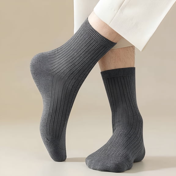 TELOLY Gray Socks for Men Size 13-15 Cotton 5 Pack Dress Socks Business Breathable Crew Socks for Men Dress Socks for Men Size 13-15