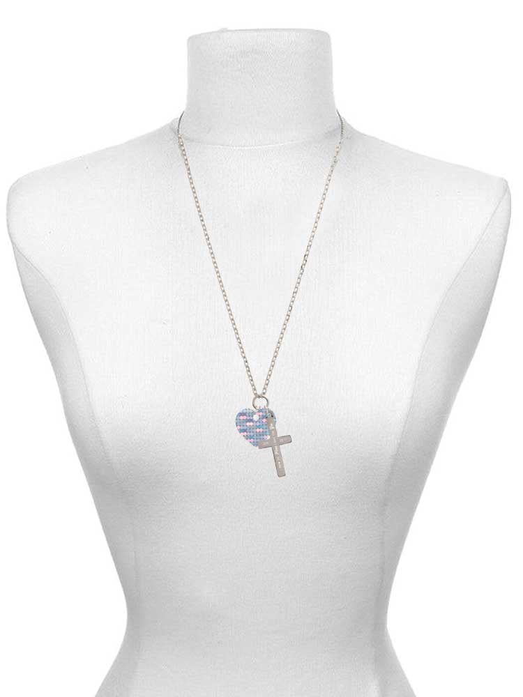 Delight Jewelry Acrylic Small Hologram Heart I Set You Apart Engraved Cross Zoey Necklace, 28"