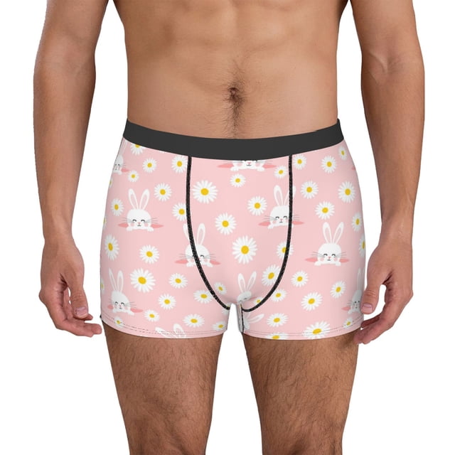 Balery Rabbit Sunflower Calzoncillos bóxer para hombre, ropa interior de algodón suave y transpirable con cinturilla de nailon-Medium