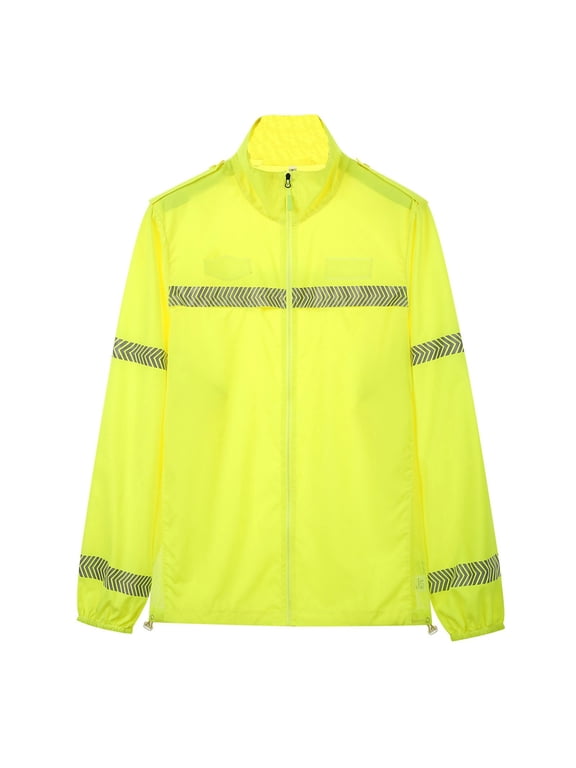 Men's Reflective Sun Protection Jacket Outdoor Night Work Jacket Long Sleeve Hooded Nylon Spandex Running Hiking Cycling Running Safety Vest | JASKFLY,Yellow L