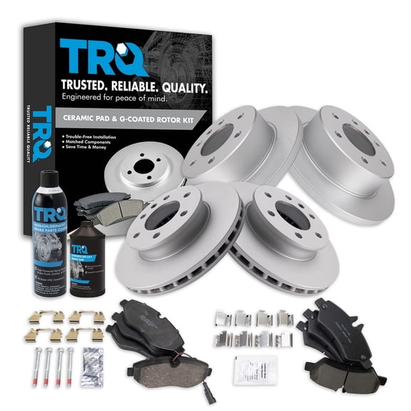 TRQ Front & Rear Ceramic Brake Pad & Coated Rotor Kit with Fluids for Sprinter BKA23344