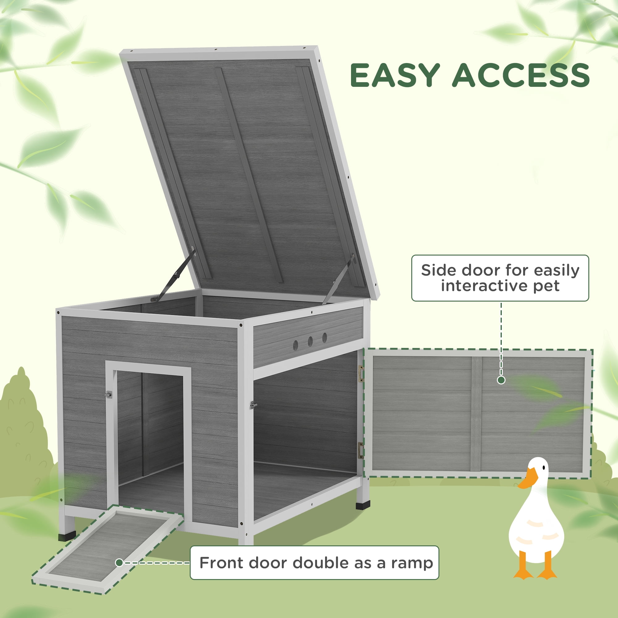 Wooden Duck House with Openable Roof Cage, Removable Floor, Double Doors, 25" x 32" x 30"