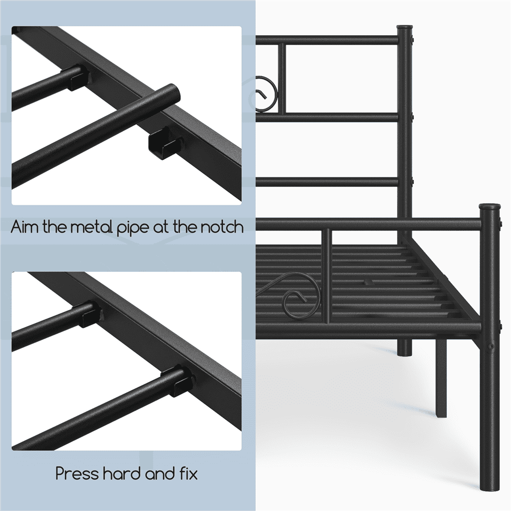 Fullfurnique Metal Platform Bed Frame with Scroll Headboard and Footboard, Queen, Black