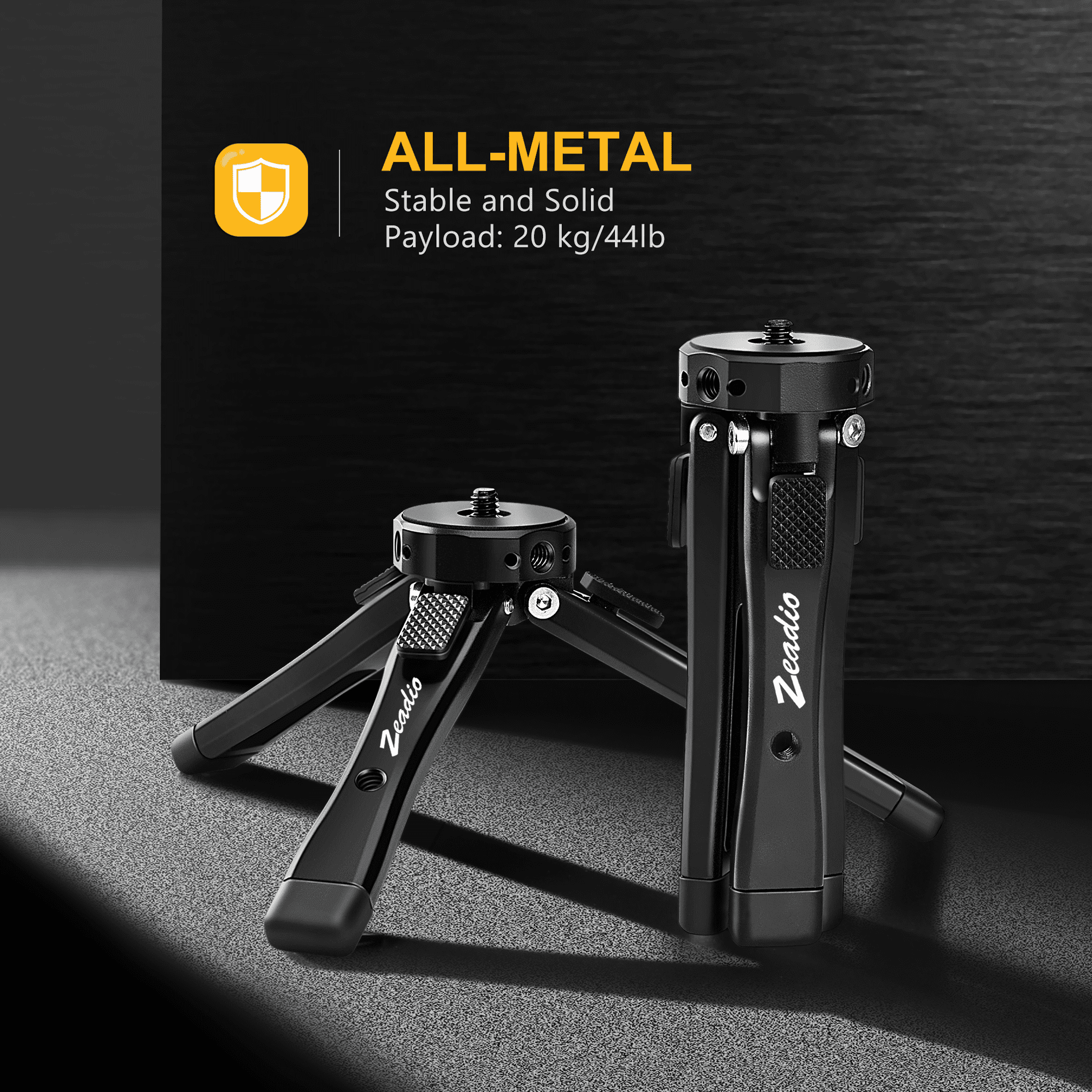 Zeadio Aluminium Alloy Adjustable Tripod Stand, Stable Portable Mount with Cold Shoe for Cameras and Gimbal Stabilizers