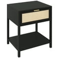 thumbnail image 1 of HOMCOM Boho Bedside Table with Drawer, Open Shelf and Rattan Element Black, 1 of 10