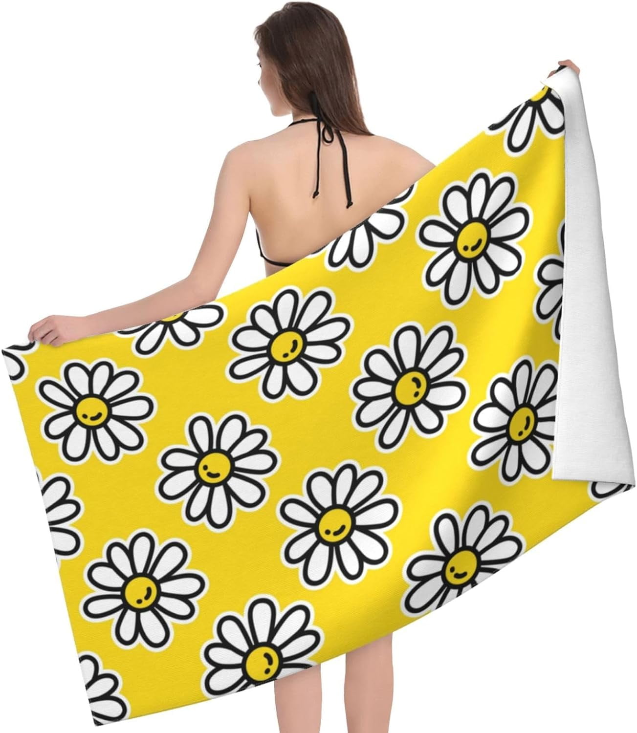 Daisy Flower Large Beach Towel - Plush Thick Cotton Pool Towel, Adult Beach Towels