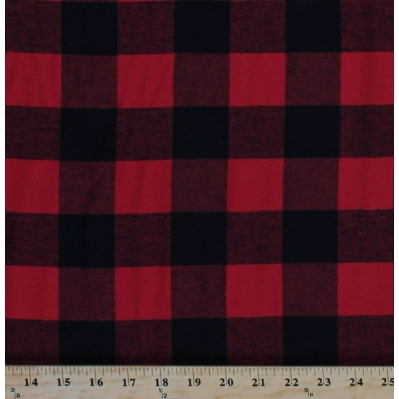 Flannel Buffalo Plaid 1.75" Buffalo Check Red Black Woven Cotton Flannel Fabric By the Yard (3516M-2A)