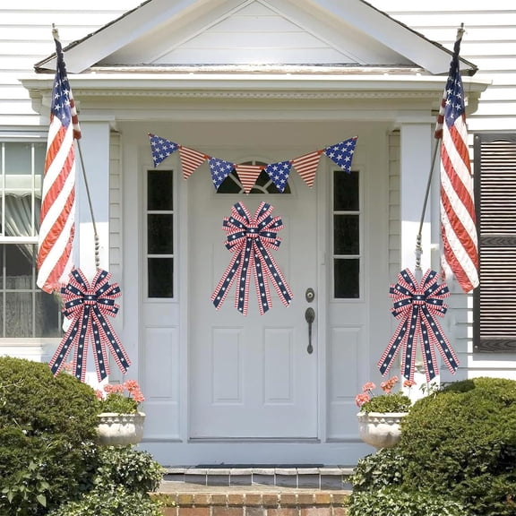 Huge Memorial Day Savings! Boovnll 4th of July Bows, Red White Blue Stars Stripe Large Independence Day Bows Patriotic Bows for Indoor, Outdoor, Holiday, Memorial Day Decor, 4th of July Decorations