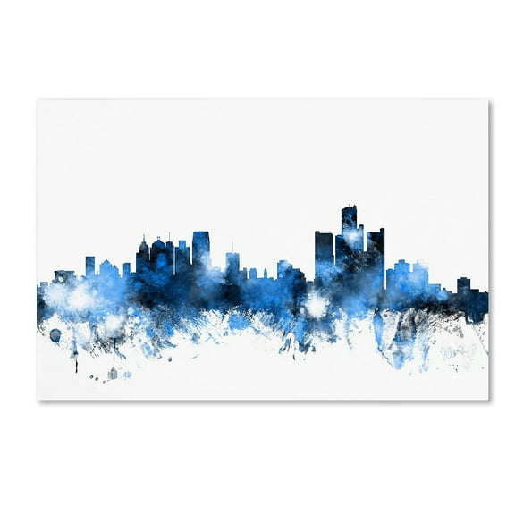 Trademark Fine Art "Detroit Michigan Skyline II" Canvas Art by Michael Tompsett